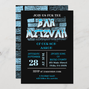 Graffiti Bar Mitzvah Brick Wall Splatter Invite Kaart