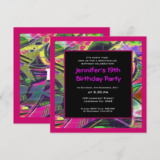 Graffiti Birthday Invitation Kaart (Voorkant / Achterkant)