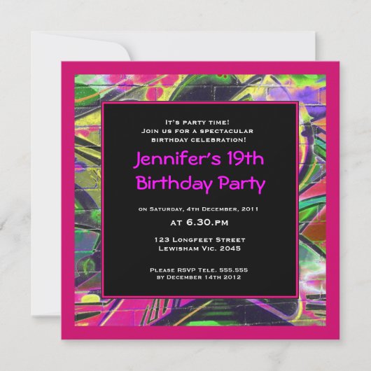 Graffiti Birthday Invitation Kaart (Voorkant)