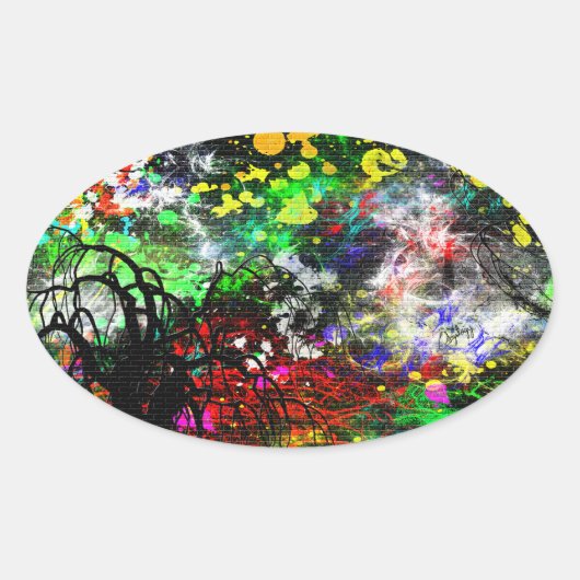 Graffiti Brick Wall Ovale Sticker (Voorkant)