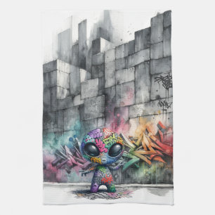 Graffiti buitenaardse keukenhanddoek