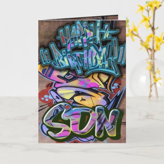 Graffiti carte d'anniversaire fils (Fleur jaune)