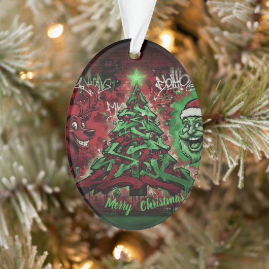 Graffiti Christmas Oval Acrylic Ornament (Boom)
