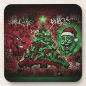 Graffiti Christmas Plastic Coasters Set 6 Bier Onderzetter (Voorkant)