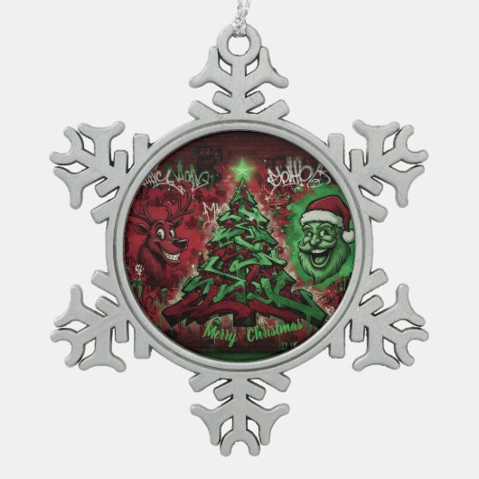 Graffiti Christmas Snowflake Pewter Ornament (Voorkant)