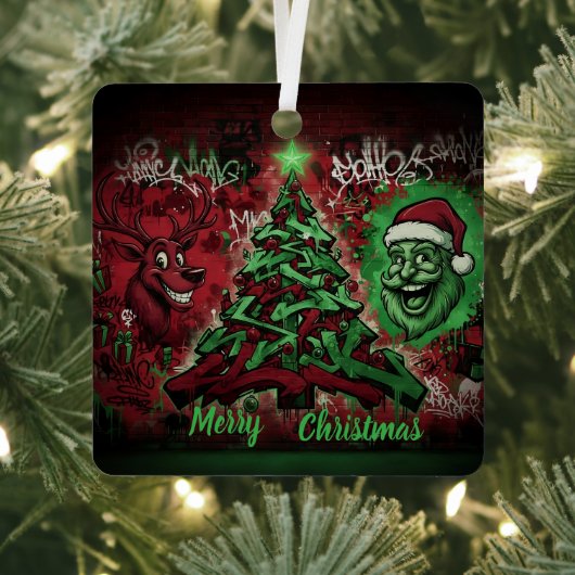 Graffiti Christmas Square Metal Ornament (Insitu)
