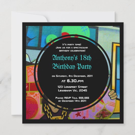 Graffiti Cool Face Birthday Invitation Kaart (Voorkant)