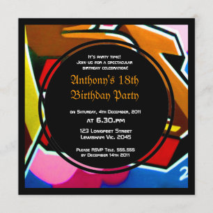 Graffiti Cool Face Birthday Invitation Kaart