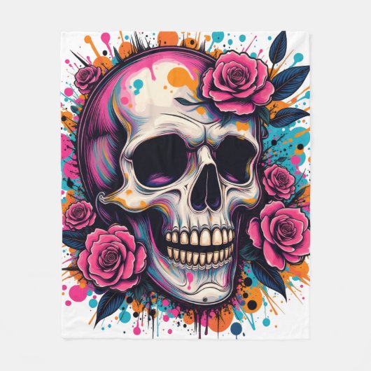 Graffiti Crâne et couverture en polaire Rose (Devant)