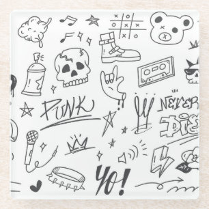 Graffiti Doodles: Punk muziek krabbelen Glazen Onderzetter