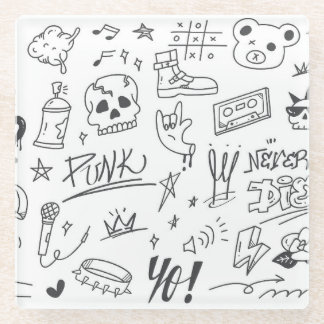 Graffiti Doodles: Punk muziek krabbelen Glazen Onderzetter