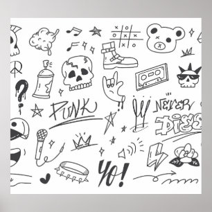 Graffiti Doodles: Punk muziek krabbelen Poster