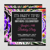 Graffiti Fleur Abstraite Invitation Anniversaire (Devant / Derrière)