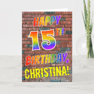 Graffiti Geïnspireerd Rainbow Look HAPPY 15TH BIRT Kaart