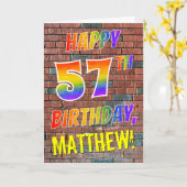 Graffiti Geïnspireerd Rainbow Look HAPPY 57TH BIRT Kaart (Gele Bloem)
