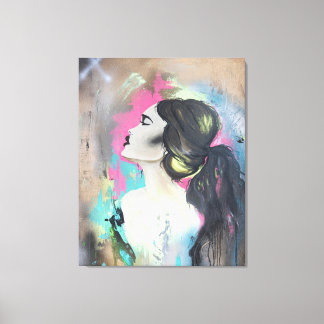Graffiti Girl, verouderd Canvas Afdruk