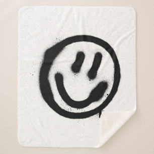 graffiti glimlachend gezicht emoticon zwart op wit sherpa deken
