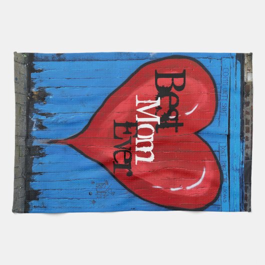Graffiti Heart, blauwe wand, beste mam ooit keuken Theedoek (Horizontaal)
