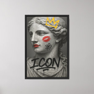 Graffiti Iconische Godin Buste met Lipstick Canvas Afdruk