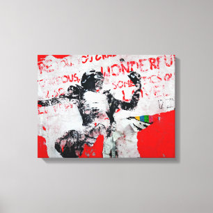 Graffiti in rode en witte vaten met Afrikaanse pot Canvas Afdruk