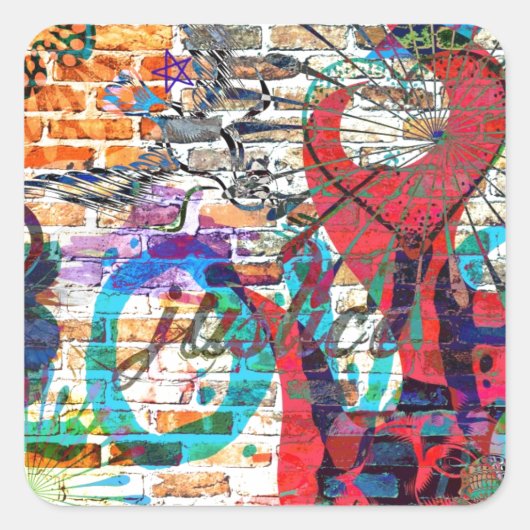 Graffiti Justitie Vierkante Sticker (Voorkant)