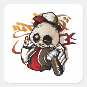 Graffiti Karakter Leuke Panda Met Een Spray Pijn Vierkante Sticker
