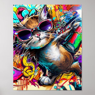 Graffiti Kat: Spray geschilderde kat: taby street  Poster