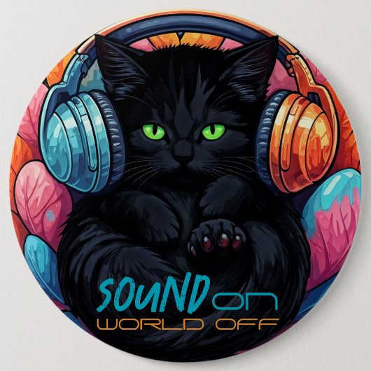 Graffiti Kat Vibe Button - Zwart (Voorkant)