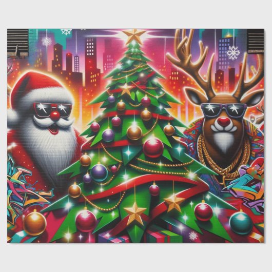 Graffiti Kerst Cadeaupapier (Vlak)