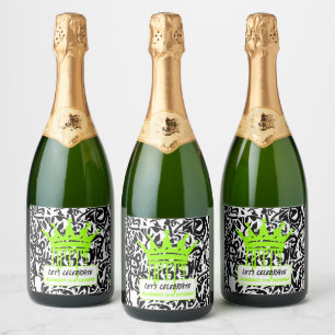 Graffiti Kroon Groen Laten we verjaardag vieren Sparkling Wijnetiket
