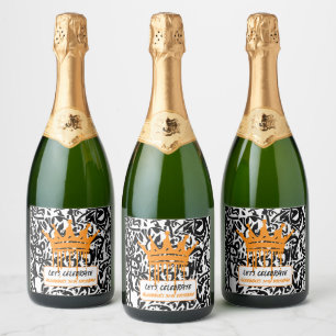 Graffiti Kroon Oranje Laten we verjaardag vieren Sparkling Wijnetiket