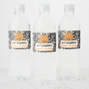Graffiti Kroon Oranje Laten we Verjaardag Vieren Waterfles Etiket
