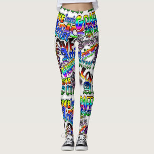 Graffiti Kunst Leggings, Wit en Kleurrijk! Leggings