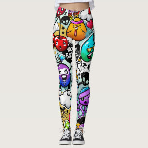 Graffiti-kunst met gekke vruchten en groenten leggings