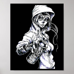Graffiti Label Skeleton Ghetto Girl Poster