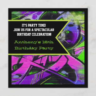 Graffiti Letters Birthday Invitation Kaart
