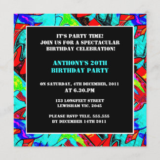 Graffiti Letters Birthday Invitation Kaart