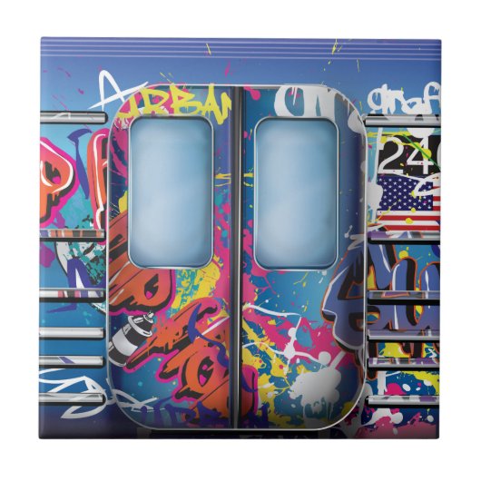 Graffiti metrotrein. tegeltje (Voorkant)