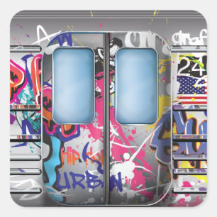 Graffiti metrotrein vierkante sticker