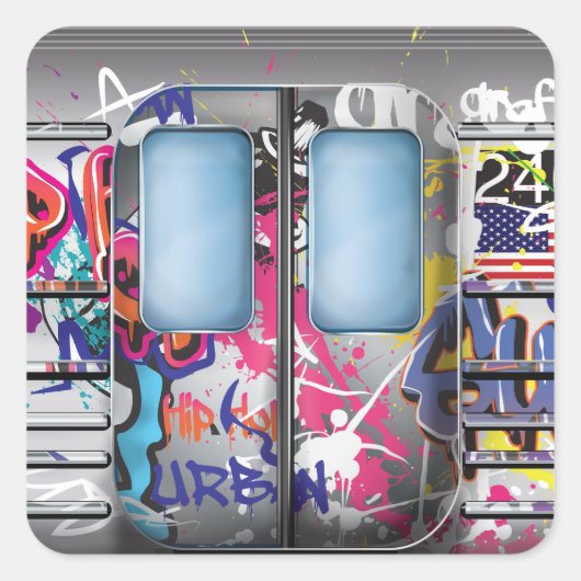 Graffiti metrotrein vierkante sticker (Voorkant)
