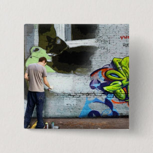 Graffiti Muur Lucy Vierkante Button 5,1 Cm