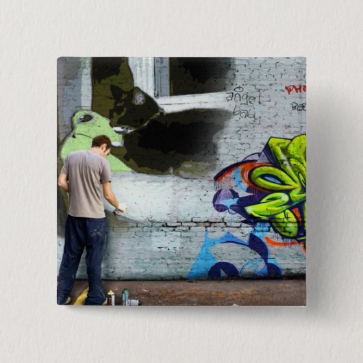 Graffiti Muur Lucy Vierkante Button 5,1 Cm (Voorkant)