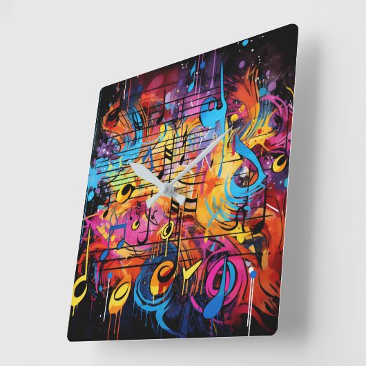 Graffiti Notes musicales Horloge murale (Angle)