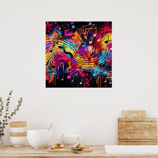 Graffiti Notes musicales Poster (Cuisine)