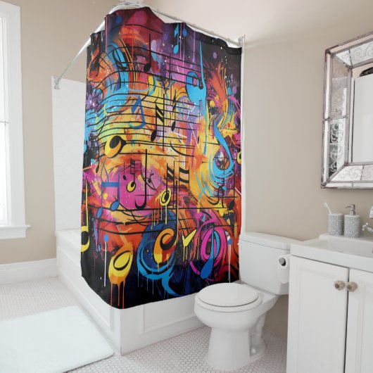 Graffiti Notes musicales Rideau de douche (En situation)