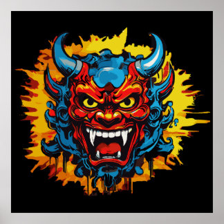 Graffiti Oni Masker Illustratie Vet en Unieke Kuns Poster