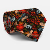 Graffiti patroon met pistool schedel en rozen    stropdas (Opgerold)