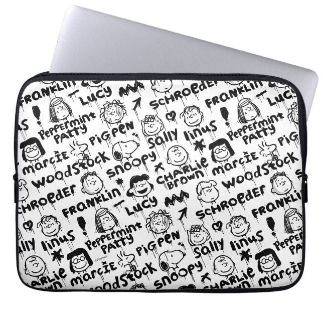 Graffiti-patroon pindaktekens laptop sleeve (Voorkant)