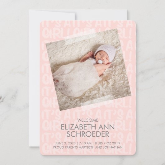 Graffiti Pink Baby Birth Announcard Aankondiging (Voorkant)