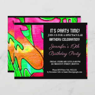 Graffiti Pink Lettres Abstraites Invitation d'anni